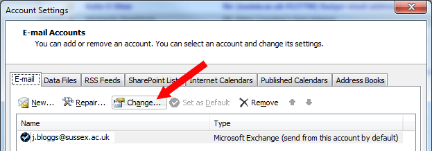 Outlook 2010 Change account settings