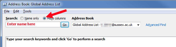 Outlook 2010 Address Book window