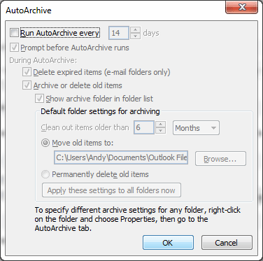 Outlook 2010 AutoArchive settings