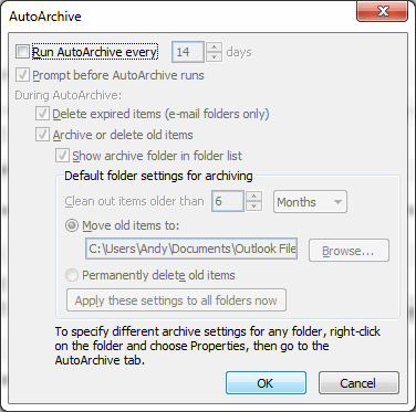disable auto archive outlook 2016 local group policy