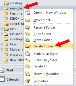 how to delete email folders on outlook app