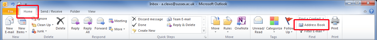 Outlook 2010 Address Book button