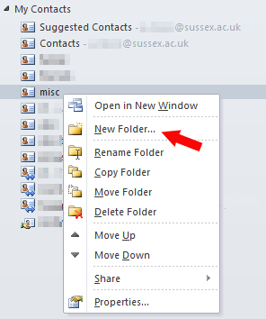 Outlook: Create new contact folder