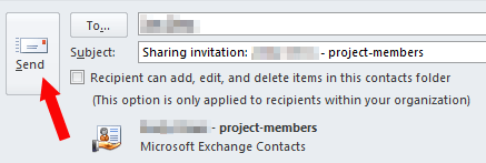 Outlook share contacts send