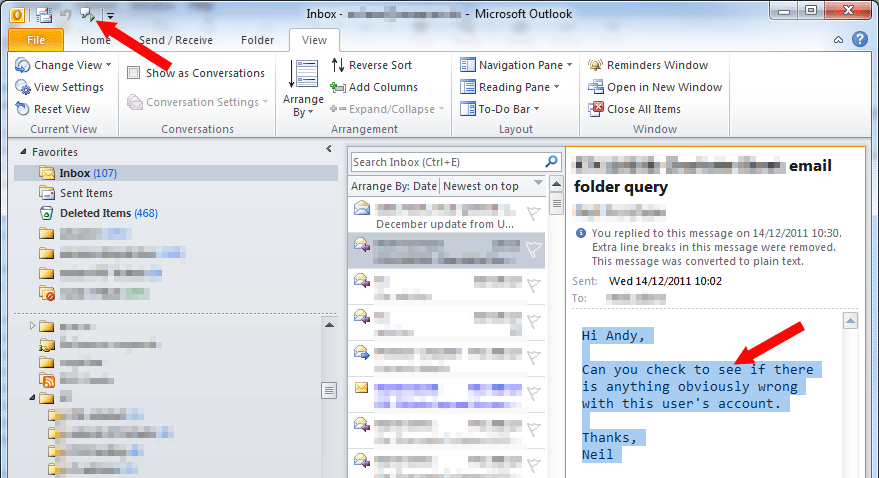 Outlook 2010 Speak example