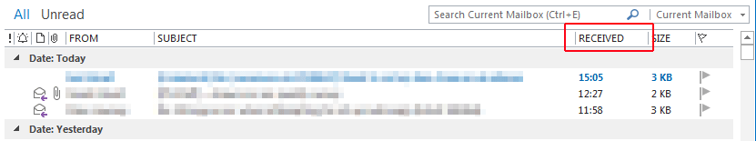 Outlook 2013 Received column