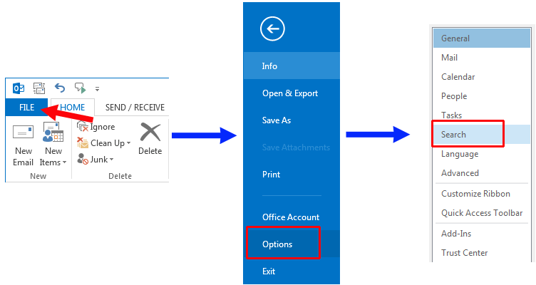 Outlook 2013 File - Options Search