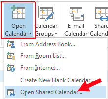 Outlook 2013 Open Calendar icon