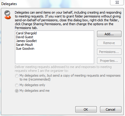 screenshot of delegates window