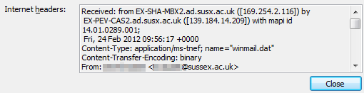 Outlook internet headers