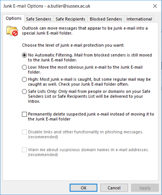 view junk folder in outlook 2016