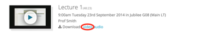 Lecture recording display in Study direct showing where the download link is