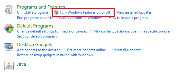 Programs - Windows Features