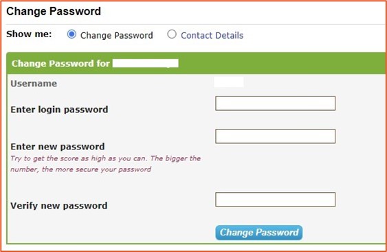 Sussex Direct password reset screenshot