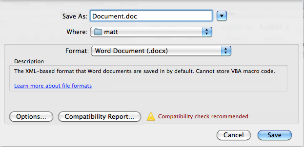 Mac Word 2011 Save