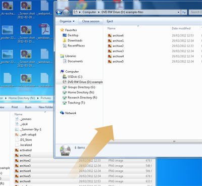 dragging files onto the disc, from one explorer window to another
