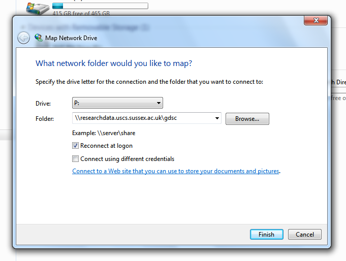 Screenshot showing connection window