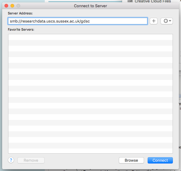 Screenshot showing connection window on a Mac