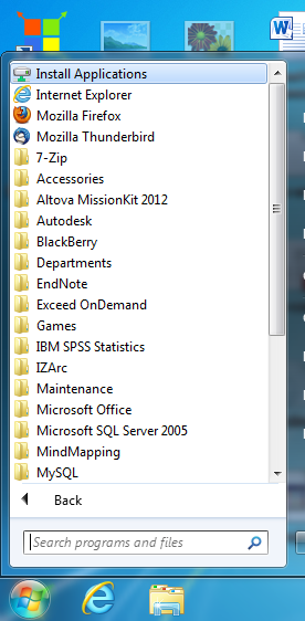Start menu showing the Install Applications option