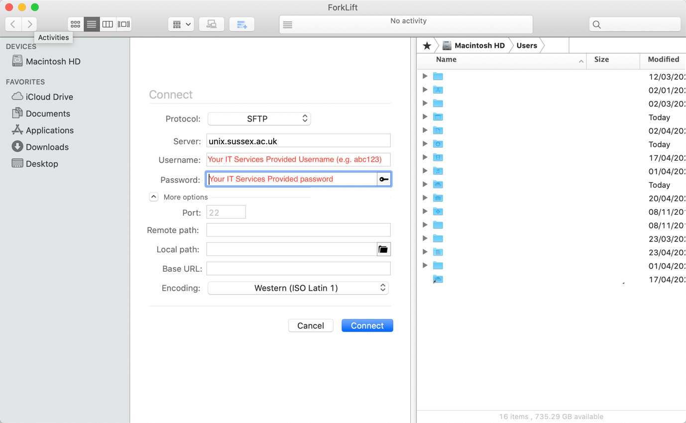 The settings to connect to N Drive