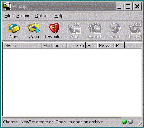 Initial window displayed by WinZip