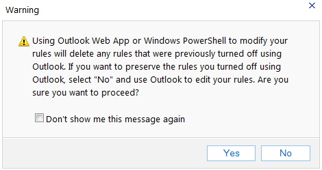 OWA rules deletion warning