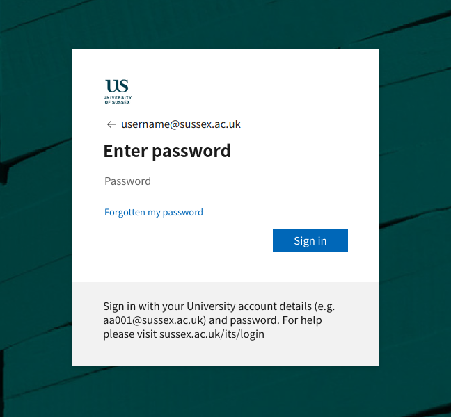 Sussex sign in page