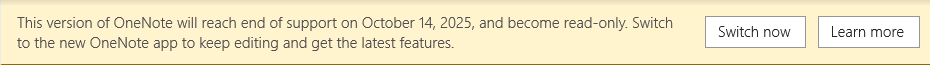 OneNote banner message