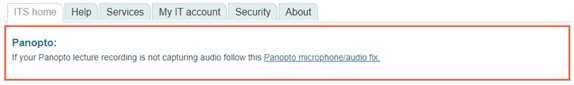 Panopto fix alert on ITS homepage