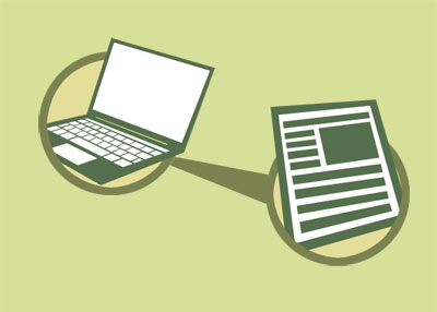 icon showing a laptop connected to a printed page