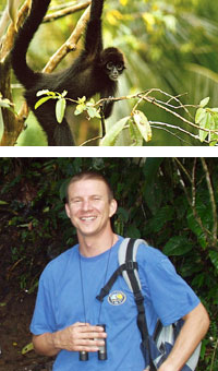 Top: Brown-headed spider monkey is one of many species threatened by mining activity in Ecuador. Bottom: Dr Mika Peck's study influenced the Ecuadorian government.