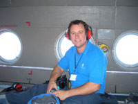 On a mission: Jonathan Douch aboard a UN helicopter