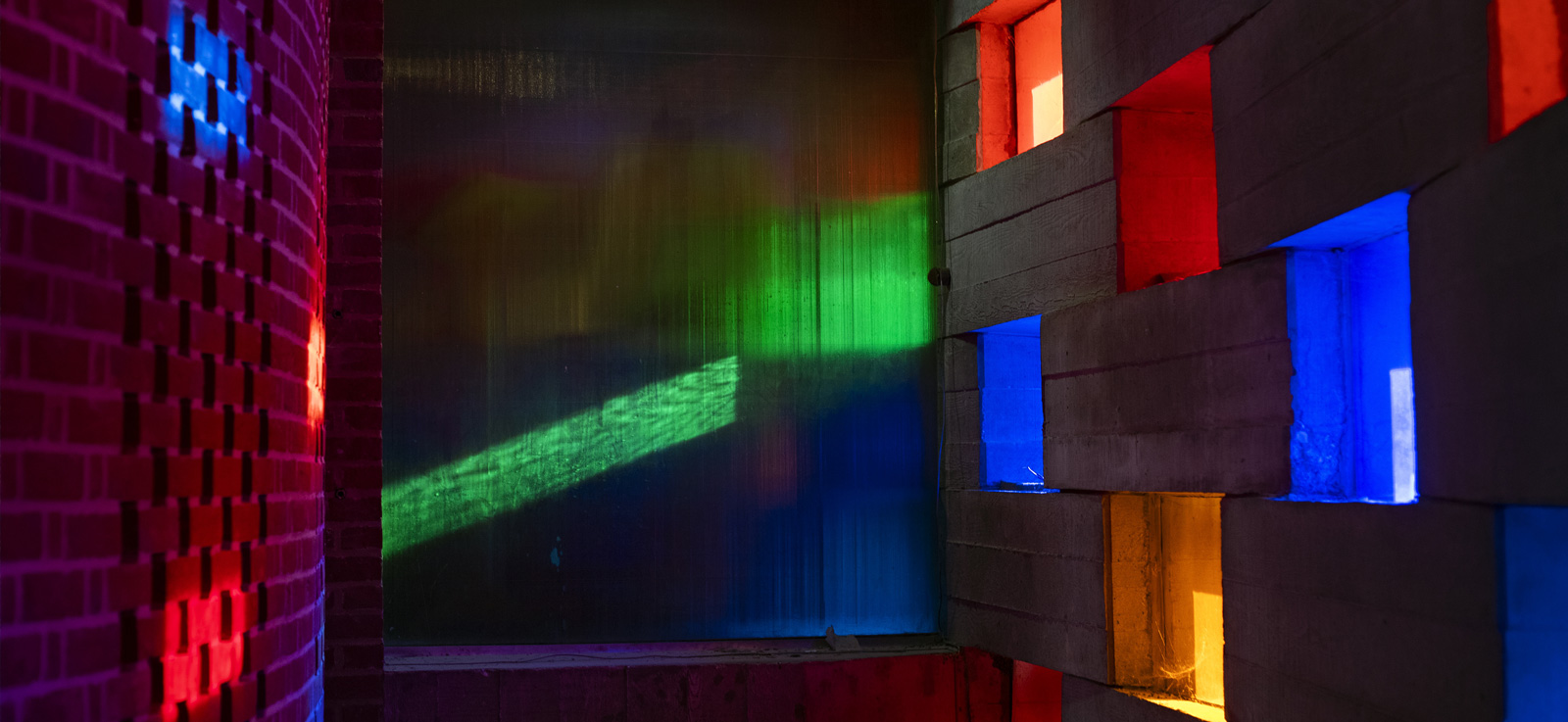 Meeting House showing multi-coloured windows