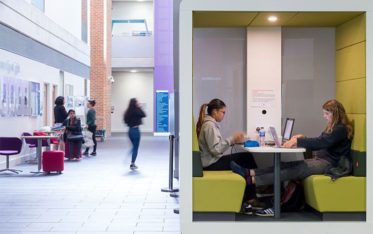 students study in jubilee building pods