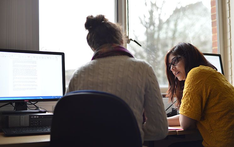 Consultancy image 2 - Two women in discussion at a desk
