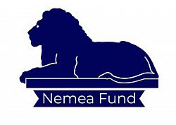 Nemea Fund logo of the profile of a blue lion laying down