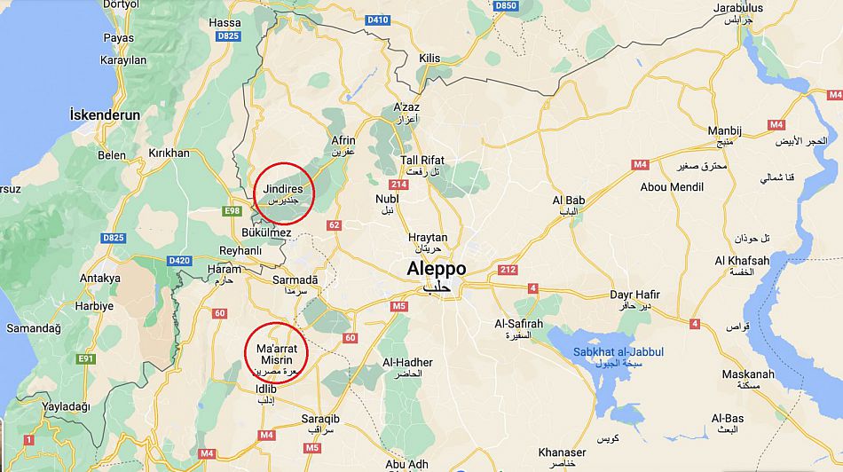 Map of Syria with red circles marking buffalo breeding areas