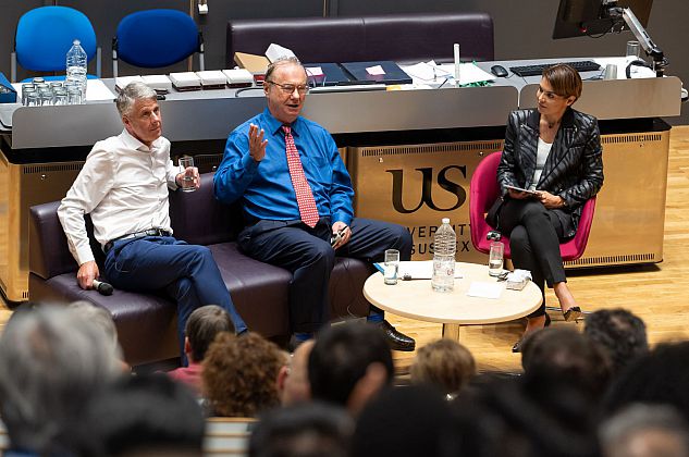 Speakers David Teece and Richard Whittington sat with conference co-chair Vasiliki Bamiatzi taking Q&As