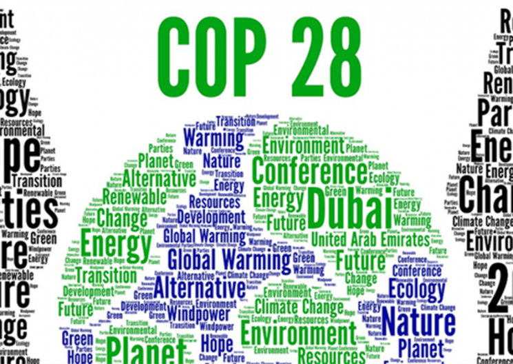 COP28 logo made up from climate change words