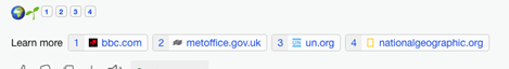 Screengrab of a list of sources from AI generated text, including BBC