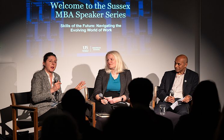 MBA panel of staff and guest speakers at an MBA Speaker Series event