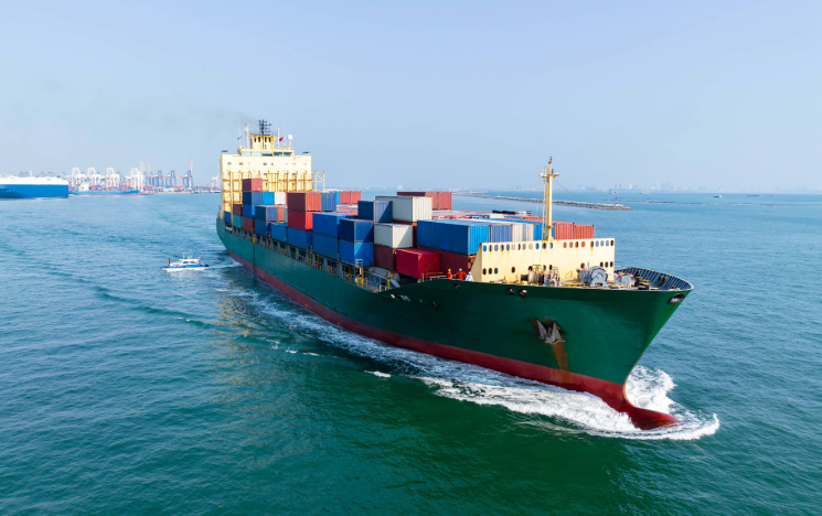 A cargo ship at sea