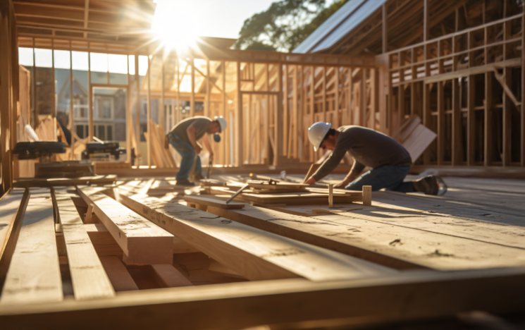 Builders constructing a home