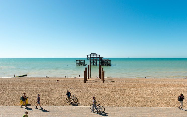 Brighton's beach and West Pier on a perfect sunny day