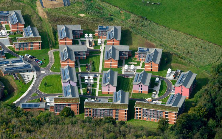ariel view of housing on campus
