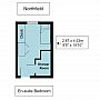 Illustration of Northfield en-suite bedroom floorplan, which is 2.87 metres by 4.53 metres (or 9 foot 5 inches by 14 foot 10 inches)