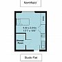 Illustration of Northfield studio flat floorplan, which is 4 metres by 5.04 metres (or 13 foot 1 inch by 16 foot 6 inches)