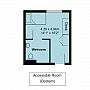 East Slope accessible room floorplan, which is 4.28 metres by 4.94 metres (or 14 foot 1 inch by 16 foot 2 inches)
