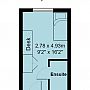 East Slope en-suite room floorplan, which is 2.78 metres by 4.93 metres (or 9 foot 2 inches by 16 foot 2 inches)