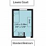 Lewes Court standard room floorplan, which is 2.65 metres by 3.86 meteres (or 8 foot 8 inches by 12 foot 8 inches)